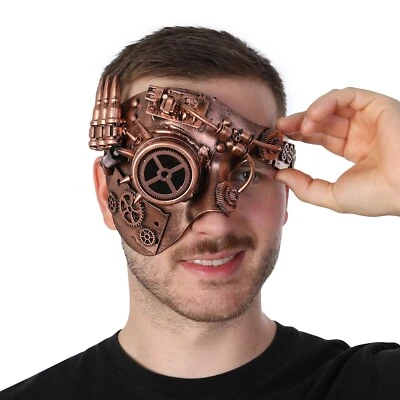 Maschera mezza faccia steampunk gotica Halloween cosplay vittoriano festa abito elegante - Immagine 1 di 2