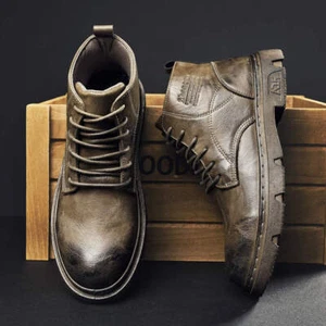 Men's Motorcycle Boots Retro Fashion Trend Anti Slip Low Heel Horseshoe Heel Des - Picture 1 of 30