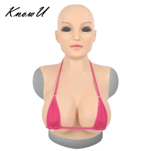 D/E Cup Fake Breast Forms Realistic Mask Female Face Masquerade for Cosplay - Picture 1 of 15