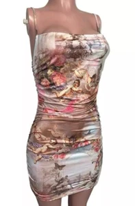 Satin Drape Ruched Coquette Angelic Mini Dress Butterfly Fairycore Vacay Resort - Picture 1 of 3