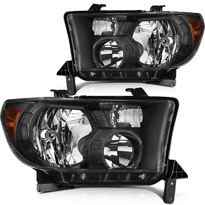 Headlights For 2007-2013 Toyota Tundra 08-17 Sequoia Black Housing Headlamp Pair - Image 1 of 4