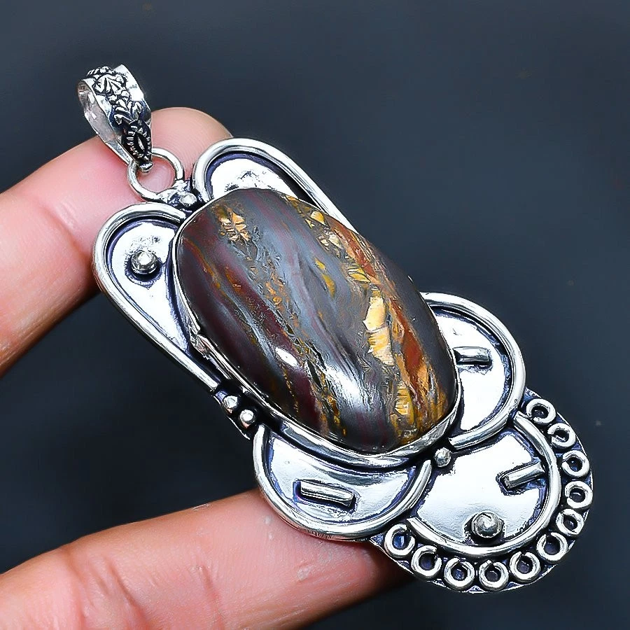 Colgante de joyería de piedras preciosas hecho a mano ojo de tigre de hierro 2,27" Foto 1 de 1