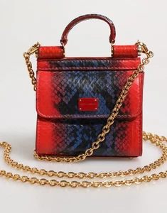 DOLCE & GABBANA Bag Red Blue Leather Sicily Crossbody Chain SatchelBorse 1000usd - Picture 1 of 9