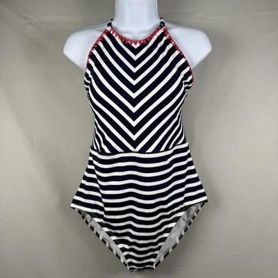 NWT Tommy Bahama Breton Stripe High Neck One-Piece Swimsuit Navy/White Womens 14 - Image 1 of 4