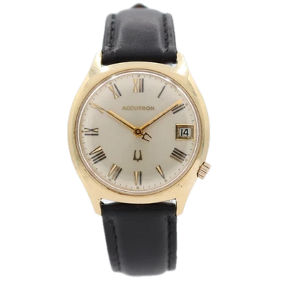 Vintage 1968 Accutron 2662 Roman Date Men's Tuning Fork Wristwatch 218D 10k GF Foto 1 de 4