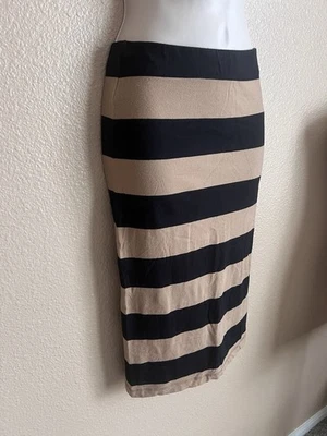 Forever21  Women’s Y2K Stretchy Black Brown Stripe Midi Pencil Stretchy Skirt Sm - Image 1 of 4