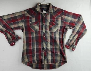 Wrangler Herren Western Rot Grau Kariert Perle Druckknopf Langarmshirt Größe Large - Bild 1 von 10