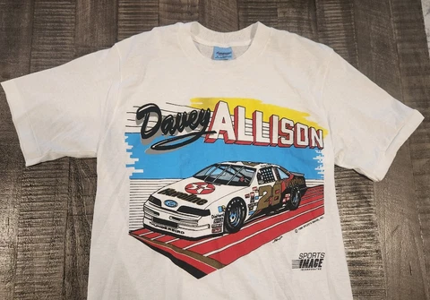 Vgt Nascar Davey Allison T-shirt Men Size Medium USA White Stedman Super 50 Cover
