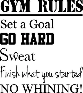 REGLAS DE GIMNASIO - gol, duro, sudor, acabado ¡Sin llorones! - Calcomanía de pared vinilo fitness - Imagen 1 de 4