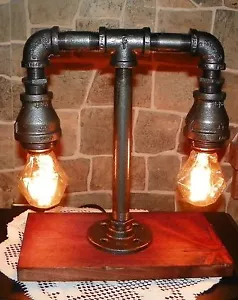 Handcrafted Industrial Pipe 2 light lamp in with edison bulbs,assembled in USA - Picture 1 of 2