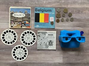 Blue Vintage View Master #B188 Belgium Reels wLandmarks, Guide, Coins, Souvineer