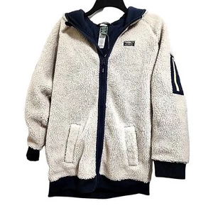 NEW - LL BEAN Youth Sherpa Fleece Long Coat SIZE 18 XL Soapstone/Carbon Navy - Picture 1 of 9