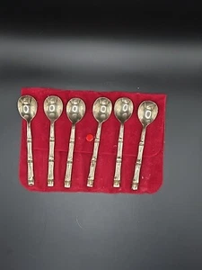JUEGO VINTAGE DE 6 CUCHARAS DE TÉ/CAFÉ BAMBÚ chapado en oro, 4 1/2 '' - Imagen 1 de 6