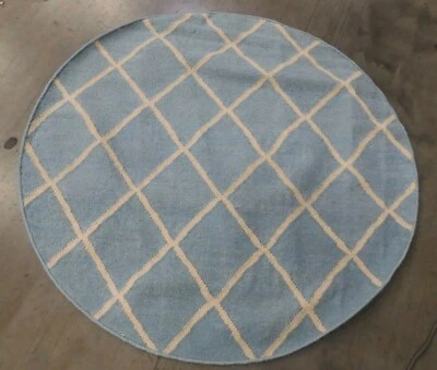 BLUE/ IVORY 4' X 4' Round Loose Threads Rug, Reduced Price 1172615131 DHU565B-4R - Image 1 of 4