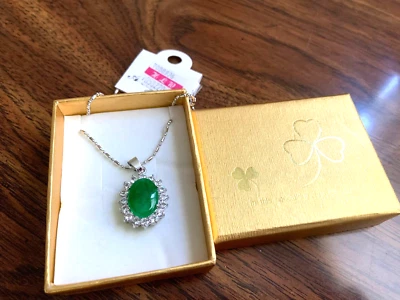 Имитация нефрита и кристалл подвеска белое золото покрытием цепочка совершенно новый + подарочная коробка - Изображение 1 из 4