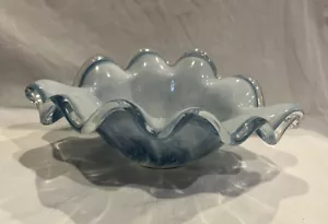 Vintage Murano 10”X 7.5”X 4” Blue White Glass Bowl Hand Made No Chips Gift - Picture 1 of 10