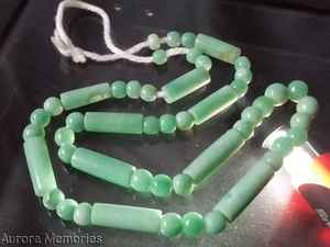 Vecchia collana di perle intagliate a mano mela verde giadeite nefrite grande tubo commercio - Foto 1 di 1