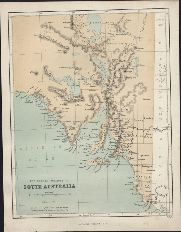 Mapa antigo do estado da Austrália do Sul de 1868 William Hughes - Imagem 1 de 2