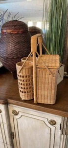 Vintage Wicker Picnic Basket Caddy - Picture 1 of 9