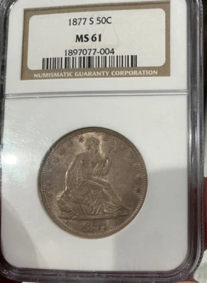 1877-S Seated Liberty Half Dollar NGC MS61 MINT STATE COIN - Image 1 of 2