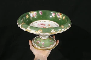 antica alzata fruttiera francese porcellana Luigi Filippo 1820 50 verde oro - Imagen 1 de 24
