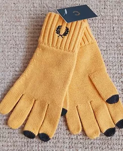 M or L Genuine FRED PERRY Golden Yellow Touchscreen GLOVES Adult C4128 Tags - Picture 1 of 8