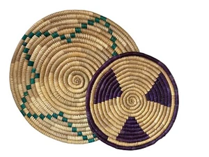 Set Of 2 Vintage Coiled Hand Woven Straw Plate Placemat Wall Hanging Boho - Imagen 1 de 8
