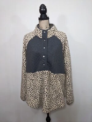 Maurices Size 2X Women Leopard Quilted Snap Henley Pullover Sweatshirt Sweater - Image 1 of 4