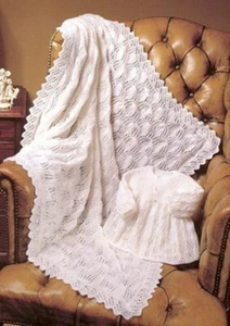 Baby knitting pattern copy in 4 ply Beautiful SHAWL & Dress - Picture 1 of 2