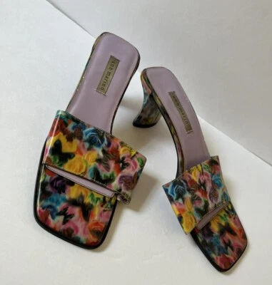 Vtg Y2K Ann Marino Holographic Butterfly Roses Open Toe Heels Slides Womens 9.5 - Image 1 of 4
