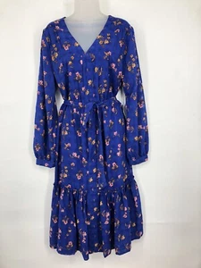 NWT Draper James Blue Floral Tie Waist MIDI Dress Size L Originally $78 Prairie - Picture 1 of 4