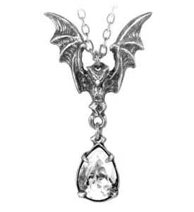 Alchemy Gothic La Nuit Vampire Bat Pewter Pendant Dangling Clear Crystal P600 - Picture 1 of 3