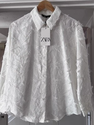 ZARA White Embroidered Feather Shirt Top Size M 8264/532 Trendy Bloggers Fave - Image 1 of 4