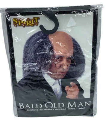 Bald Old Man Costume Wig & Bald Cap Spirit Washable Halloween NEW - Image 1 of 2
