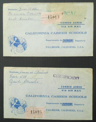 Ecuador 1963 cubiertas registradas comerciales - Escuelas profesionales de California - Fallbrook CA Foto 1 de 2