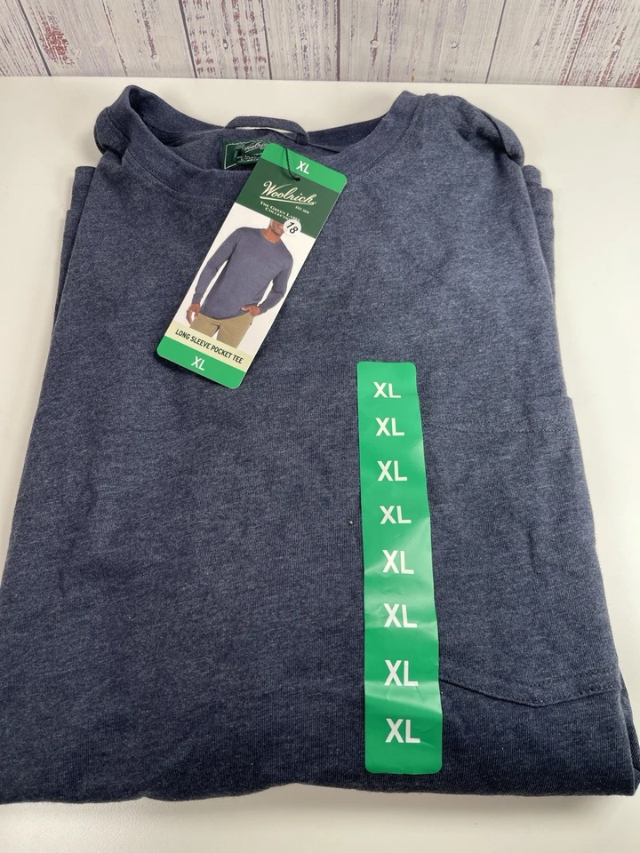 Woolrich Men's Large Long Sleeve Pocket T-Shirt | Blue | Size-XL