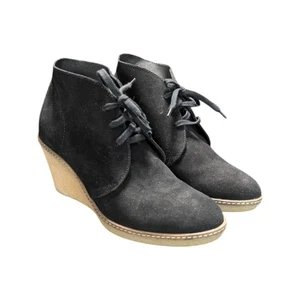 J. Crew MacAlister Wedge Boots Black Suede Heels Womens 8 Fall Autumn Booties - Picture 1 of 7
