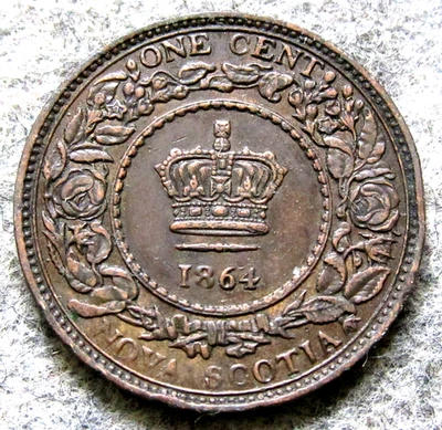 NOVA SCOTIA Canadian Province QUEEN VICTORIA 1864 ONE CENT, BRONZE High Grade - Image 1 of 4