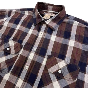Vintage Big Mac Workwear Shirt Men's L Brown Blue Plaid Chest Pockets JC Penny - Picture 1 of 11
