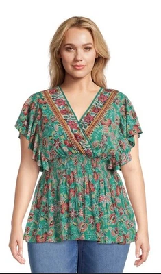Romantic Gypsy Women's Plus Size 2X Floral Flutter Sleeve V-Neck Top Plus Size - Image 1 of 4