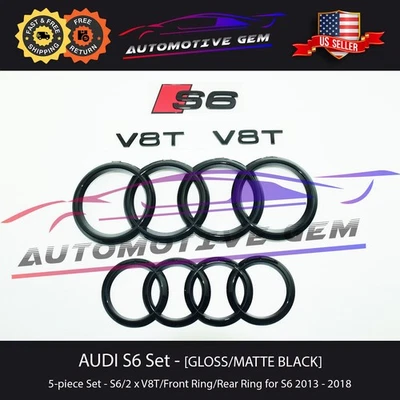 Nuevo AUDI S6 Emblema NEGRO Parrilla Delantera Trasera Maletero Anillo V8T Insignia Set 2013-2025 Foto 1 de 4