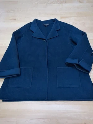 St John Sewn By Hand Double Faced Coat Angora Wool Cashmere Sz 16 Ocean Blue - Image 1 of 4