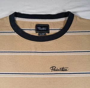 Primitive T-Shirt 2XL Mens Tan Black Striped Embroidered Logo Short Sleeve - Picture 1 of 9