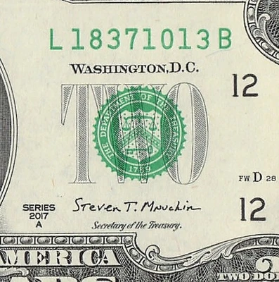 OCT 13 1837 Birthday Fancy Serial Number Date Note One Dollar Bill 10 13 1837 - Image 1 of 4