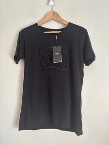 Fendi Womens XXL Logo FF Embroidered T-Shirt Black Minimalist Quiet Luxury - Picture 1 of 12