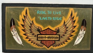Harley Davidson Navajo Holz Ölstifte Kreidefarbe Pastell Künstler signiert - Bild 1 von 7