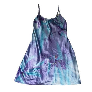 Vintage California Dynasty Satin Slip Dress Watercolor Floral Blue Purple EUC - Picture 1 of 5