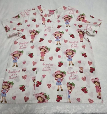 Vintage 2003 Strawberry Shortcake Scrub Top Sweetest of the Sweet Size M White - Image 1 of 4