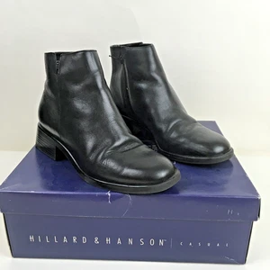 Boots Hillard & Hanson 5 1/2womens ankle boots black Zippered leather  w/box - Picture 1 of 22