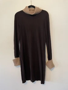 Magaschoni 100% Cashmere Sweater Dress Funnel Neck Long Sleeve Brown Tan SMALL - Picture 1 of 10